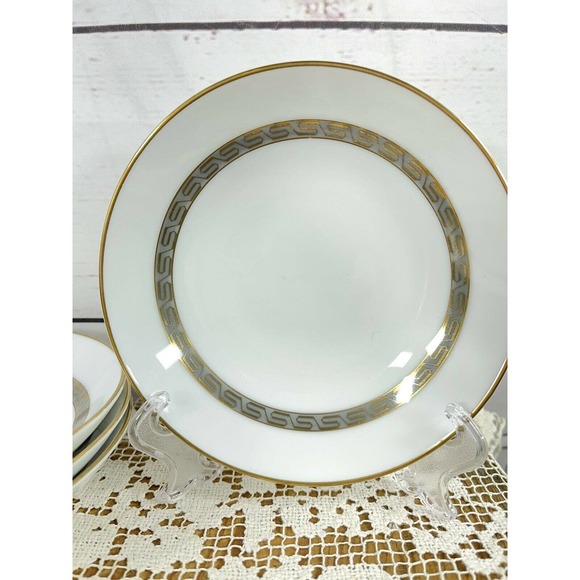 Noritake Hartford 5944 Berry Bowls White Gold Greek Key 5 1/2" Set of 4 - Picture 2 of 6